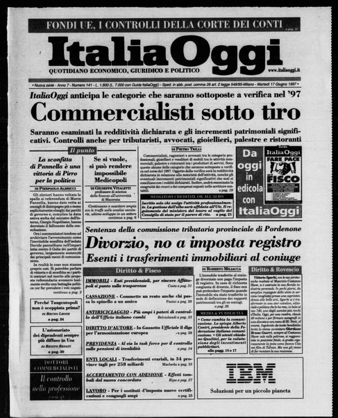 Italia oggi : quotidiano di economia finanza e politica